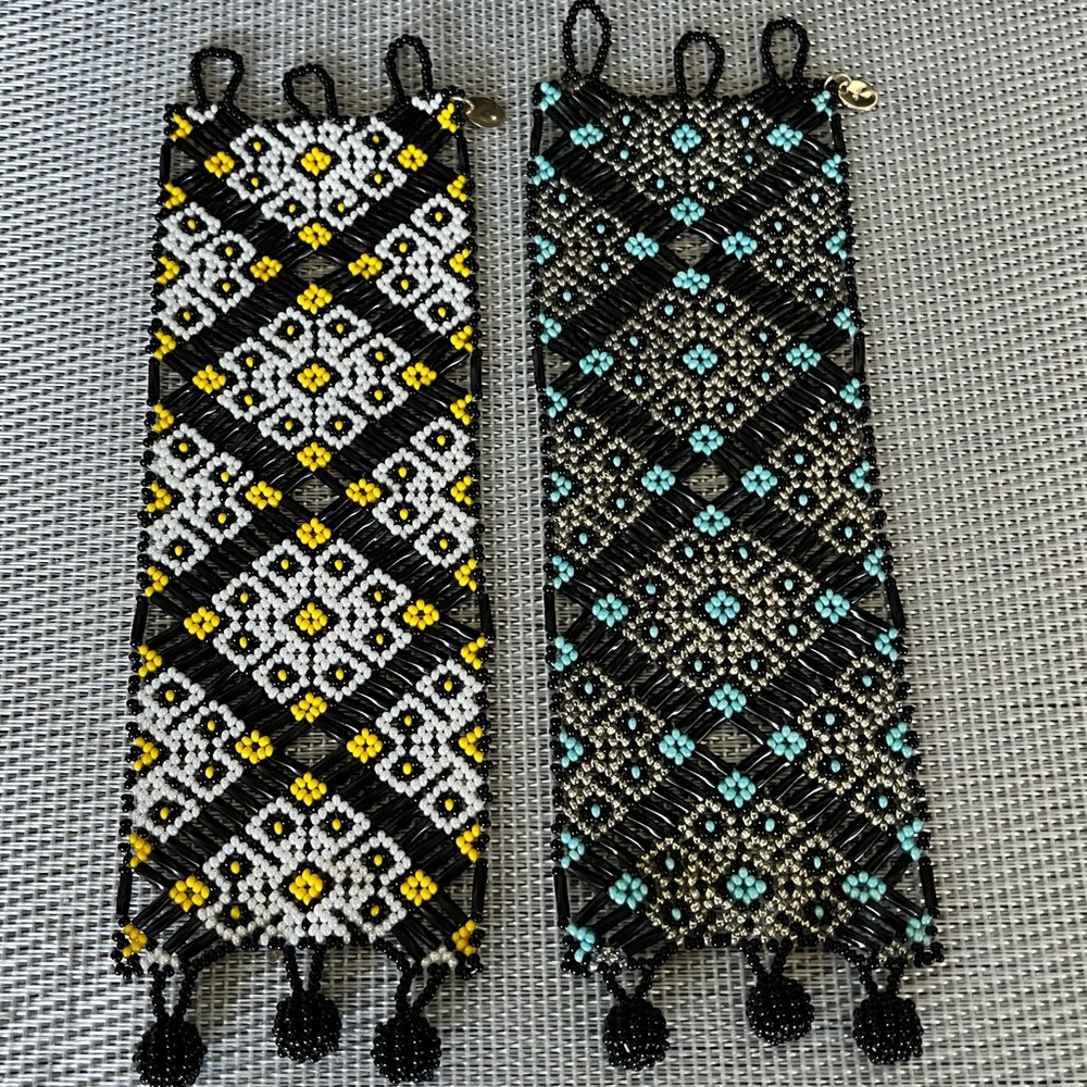 🟢PRE-LOVED TWO HANDMADE WIDE DESIGN BEADED STYLE BRACELETS